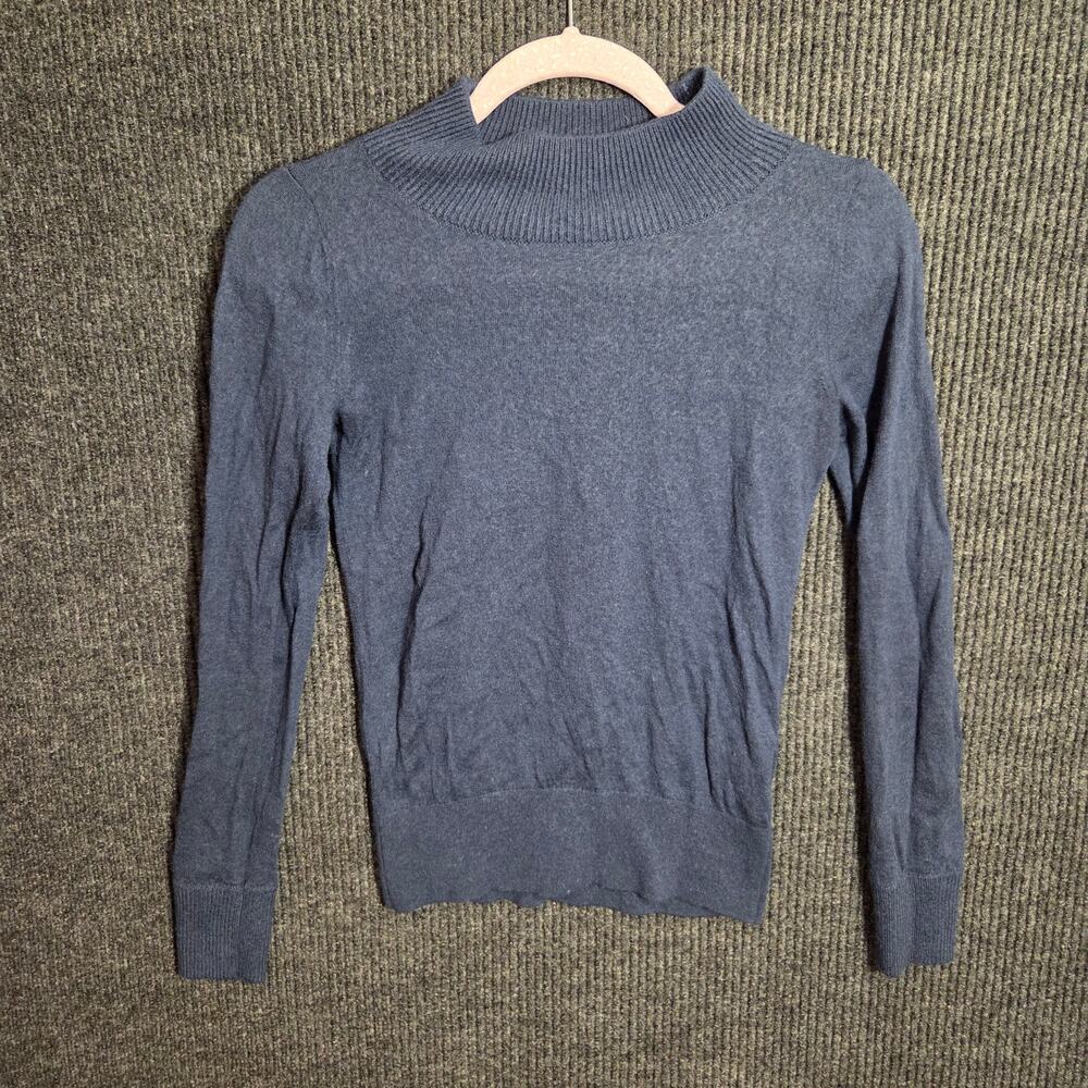 Club Monaco 100% Extrafine Merino Wool Mock Neck Sweater Top Navy Blue S Fitted